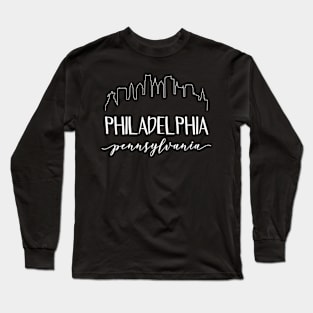 Philadelphia Pennsylvania - Skyline Calligraphy Long Sleeve T-Shirt